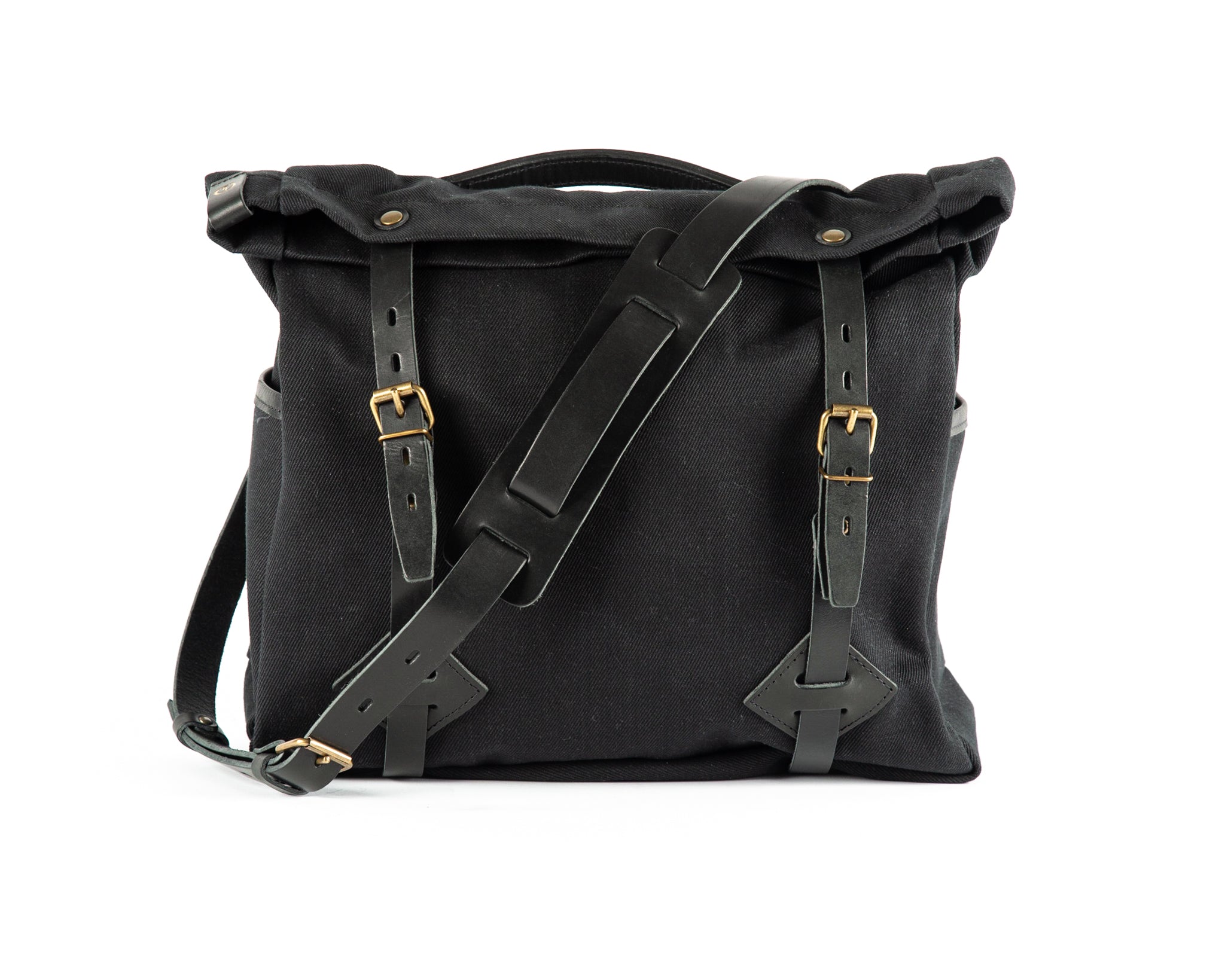 Black Embossed Leather Musette Bag